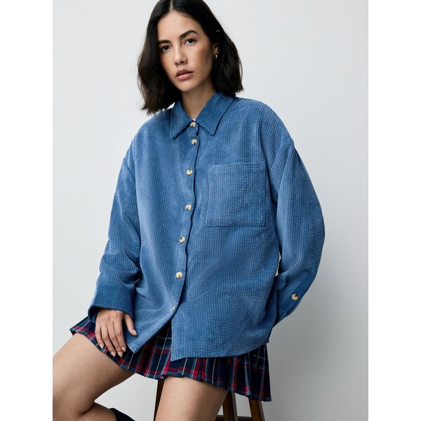 Next Niebieski - Corduroy Long Sleeve Shacket F77-202