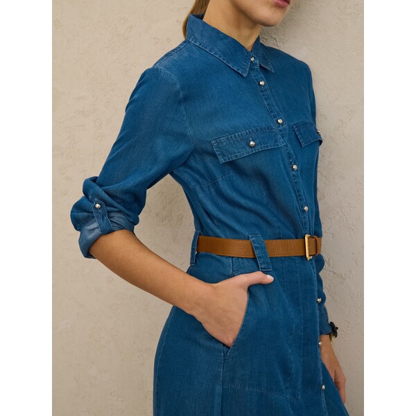 Sinsay Koszulowa sukienka midi z lyocellu z paskiem 245GY-50X