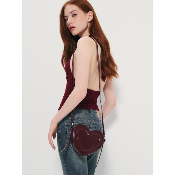 House Mała torebka w kształcie serca ze sztucznej skóry bordowa 394JF-83X