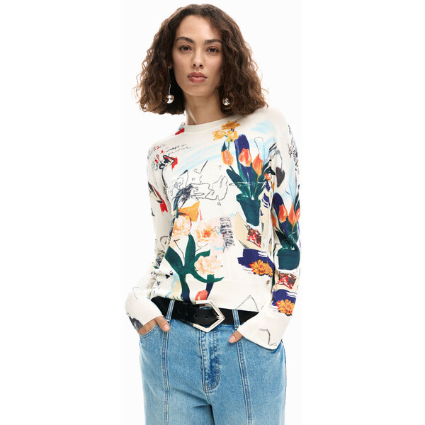 Desigual Cienki sweter w rośliny 26SWJF351001