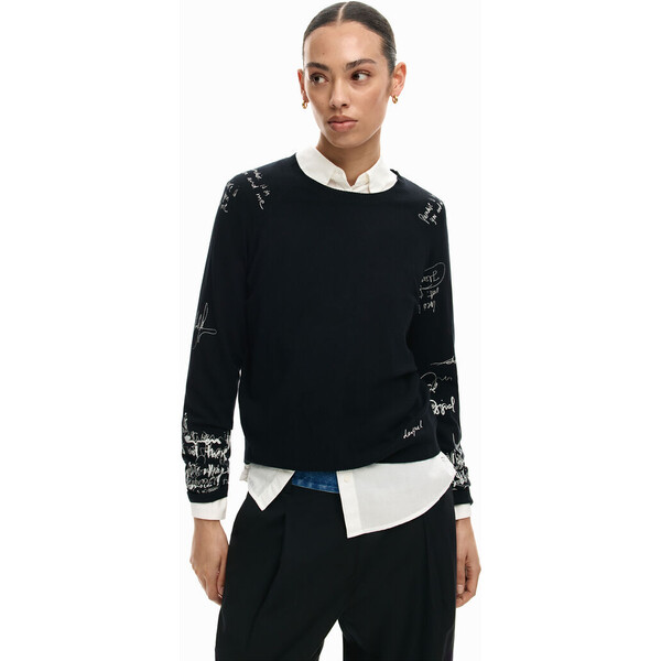 Desigual Cienki sweter z napisami 26SWJF102000