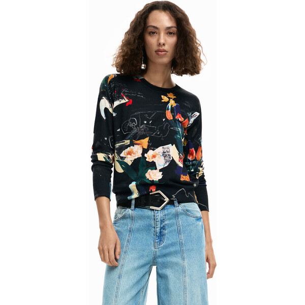 Desigual Cienki sweter w rośliny 26SWJF352000