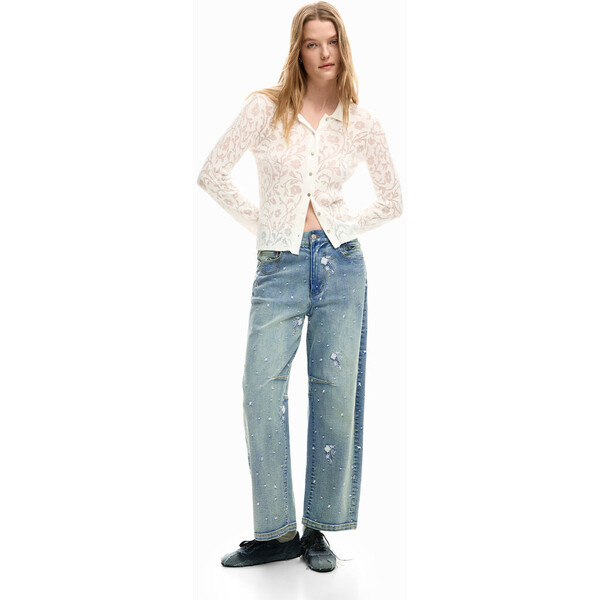 Desigual Haftowane jeansy 26SWDD365053