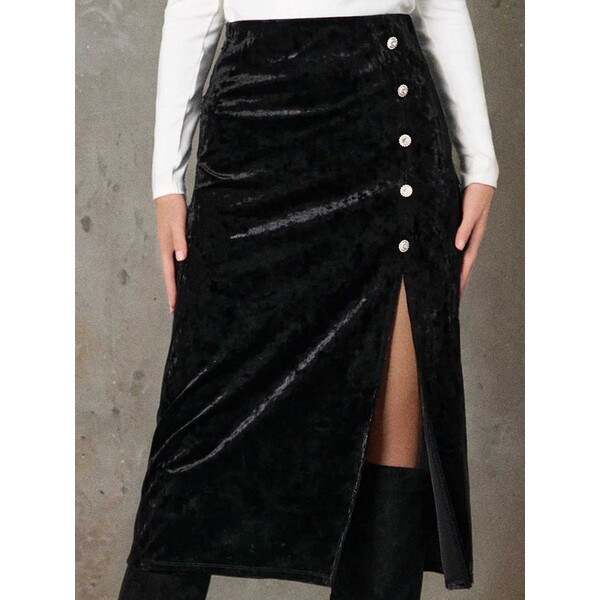 Sinsay Welurowa spódnica midi z rozcięciem 980EY-99X