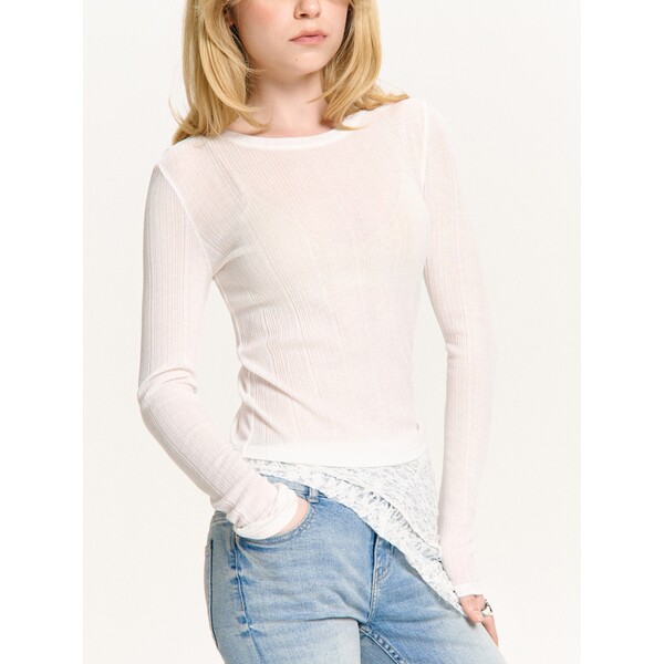 Cropp Prążkowana biała bluzka z wiskozą 277HX-00X