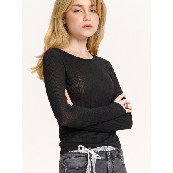 Cropp Prążkowana czarna bluzka z wiskozą 277HX-99X