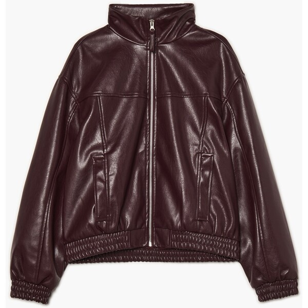 Cropp Bordowa kurtka z imitacji skóry ze stójką 925HW-83X