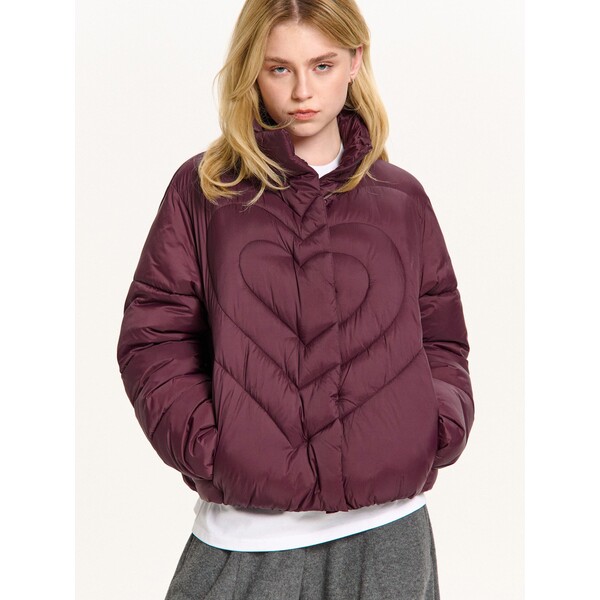 Cropp Bordowa kurtka puffer z motywem serca 923HW-83X