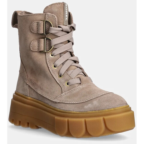 Sorel workery zamszowe CARIBOU X BOOT LACE WP  damskie kolor beżowy na platformie 2048431265
