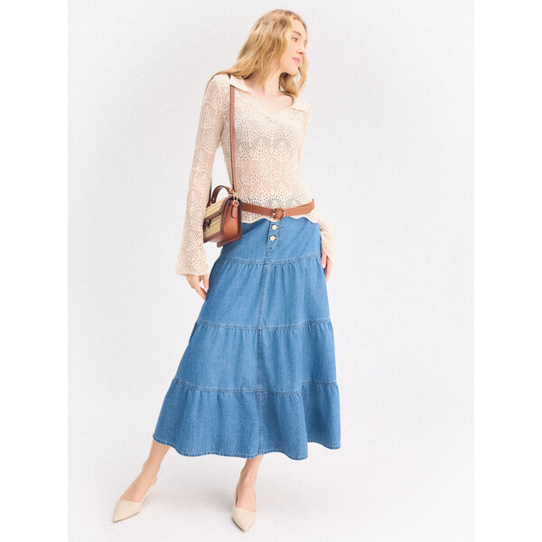 Mohito Jeansowa spódnica midi 180FH-50J