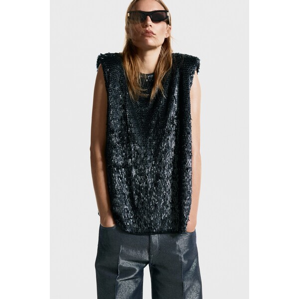 H&M Cekinowy top z watowanymi ramionami 1320298
