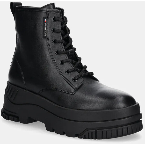 Tommy Jeans botki skórzane TJW LACE UP FLATFORM BOOT  damskie kolor czarny na platformie EN0EN02665