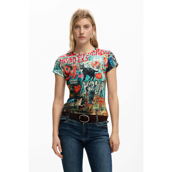 Desigual Koszulka z nadrukiem kotów 26SWTKXH3193