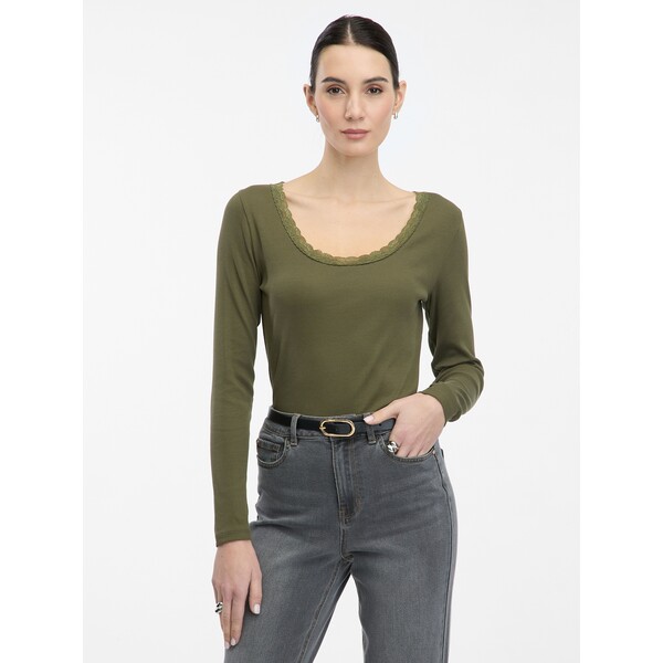 Khaki koszulka damska z długim rękawem ORSAY 1000896A00695