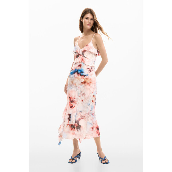 Desigual Sukienka w kwiaty z falbanami 26SWVK353067