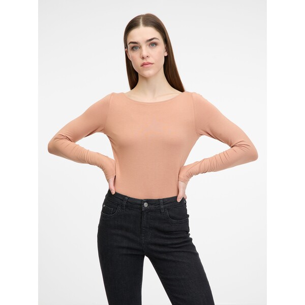 Jasnobrązowa damska koszulka z długim rękawem ORSAY 178183A00238