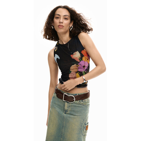 Desigual Koszulka z tiulu w kwiaty 26SWTK142000