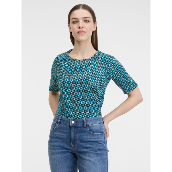 Turkusowa wzorzysta koszulka damska ORSAY 180196540000
