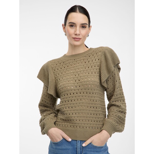Khaki sweter damski z falbankami ORSAY 1001473A00695
