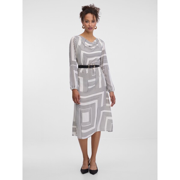 Biała wzorzysta damska sukienka do kolan ORSAY 1001338B01232