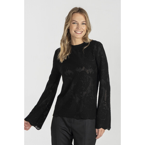 Deni Cler Czarny elegancki sweter z lekko rozszerzanym mankietem T-DC-S465-E5-90-90-1