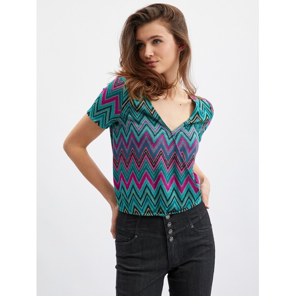 Różowo-zielona wzorzysta koszulka damska ORSAY 167011317000