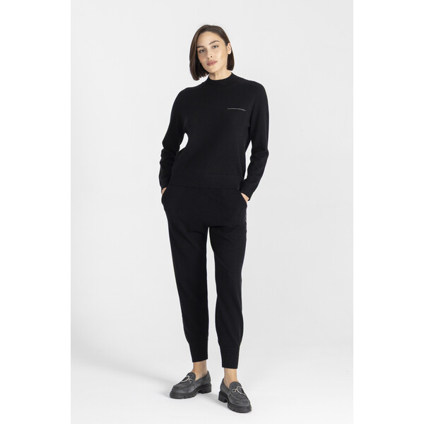 Deni Cler Czarne dzianinowe spodnie z wełny i kaszmiru T-DC-552D-E5-90-90-1