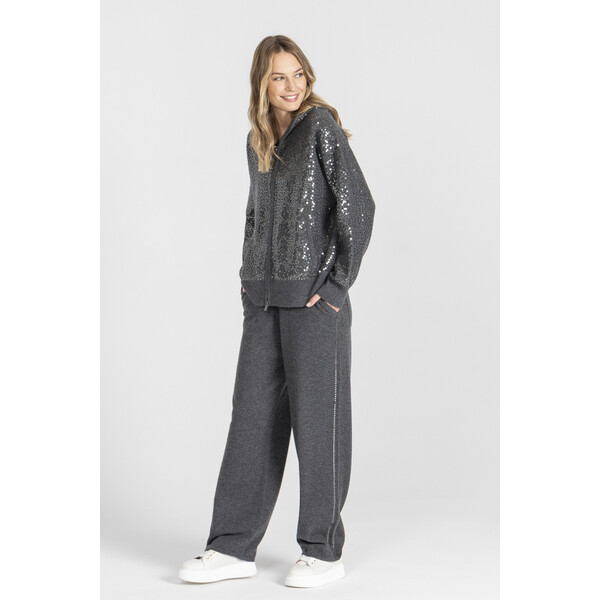 Deni Cler Szare luźne spodnie ozdobione cekinami z wełny i kaszmiru T-DC-553D-E5-90-80-1