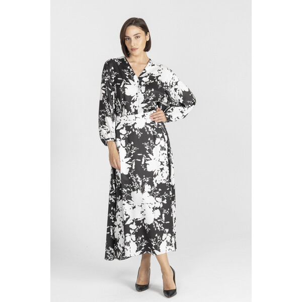 Deni Cler Bluzka w biało czarny print w kwiaty W-DC-1460-E5-A6-96-1