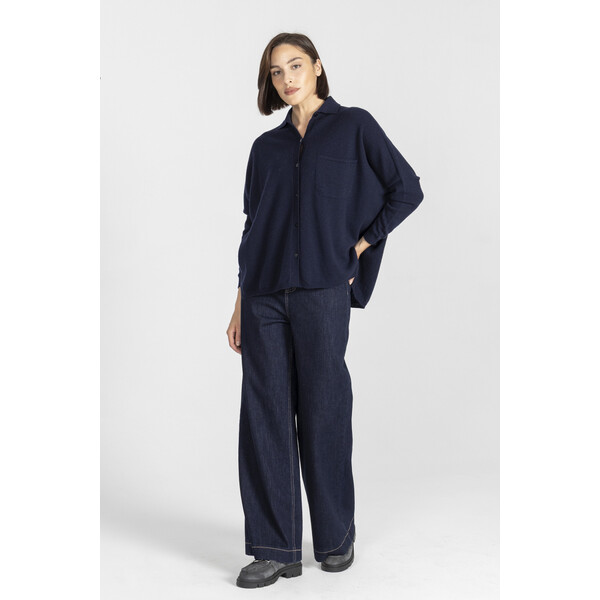 Deni Cler Nowoczesny kardigan w formie męskiej koszuli T-DC-U450-E5-90-58-1