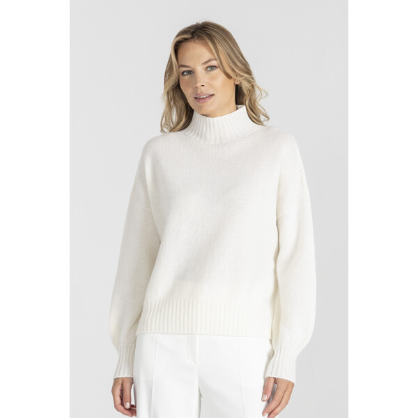 Deni Cler Ecru luźny golf z wełny i kaszmiru T-DC-S469-E5-90-11-1