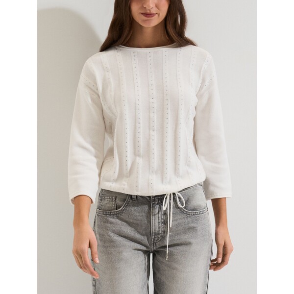 Sinsay Bawełniany sweter z cyrkoniami i wiązaniem 678GZ-01X