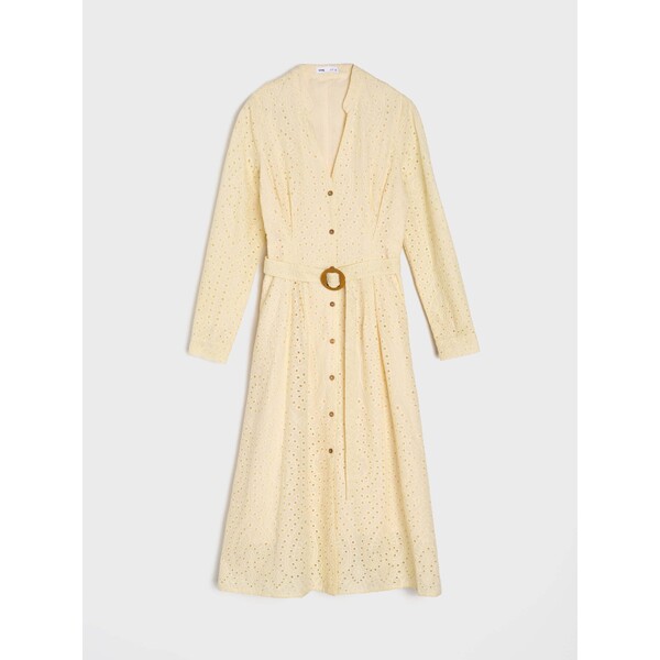 Sinsay Ażurowa sukienka szmizjerka midi z paskiem 273GY-02X