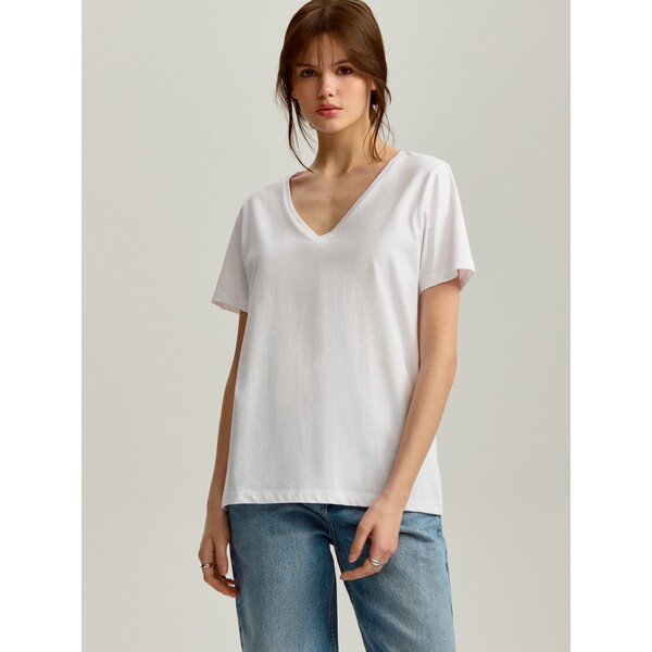 House Biała koszulka z dekoltem w serek 954DW-00X