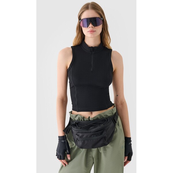 4F Top slim z prążkowanej dzianiny damski - czarny OTHWSS24TSLEF135-20S