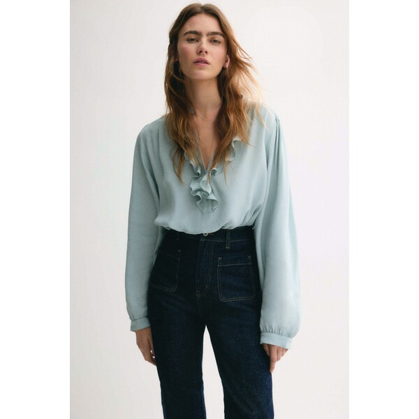 H&M Wiskozowa bluzka z falbankową stójką 1317759