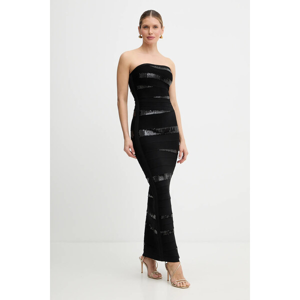 Herve Leger sukienka Chiara  kolor czarny maxi dopasowana SEQ8550509
