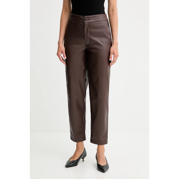 Twinset spodnie  damskie kolor brązowy proste high waist 252TP2091