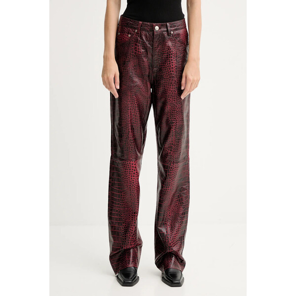 Gestuz spodnie skórzane  damskie kolor bordowy szerokie high waist 10910742