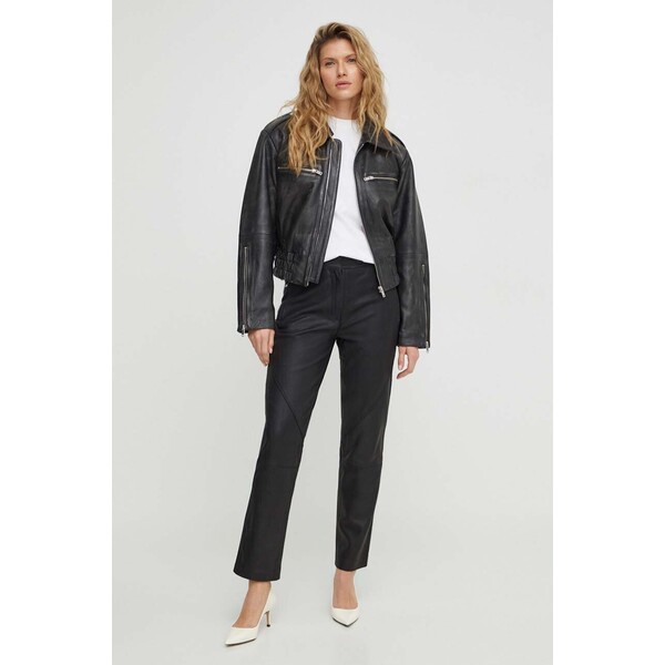 2NDDAY spodnie zamszowe 2ND Kurt - Dense Leather  kolor czarny proste high waist 2241561653