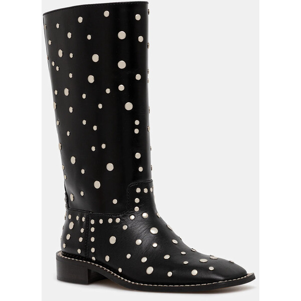 Wales Bonner botki skórzane Studded Boot  damskie kolor czarny na płaskim obcasie WBW45001A.22020.999