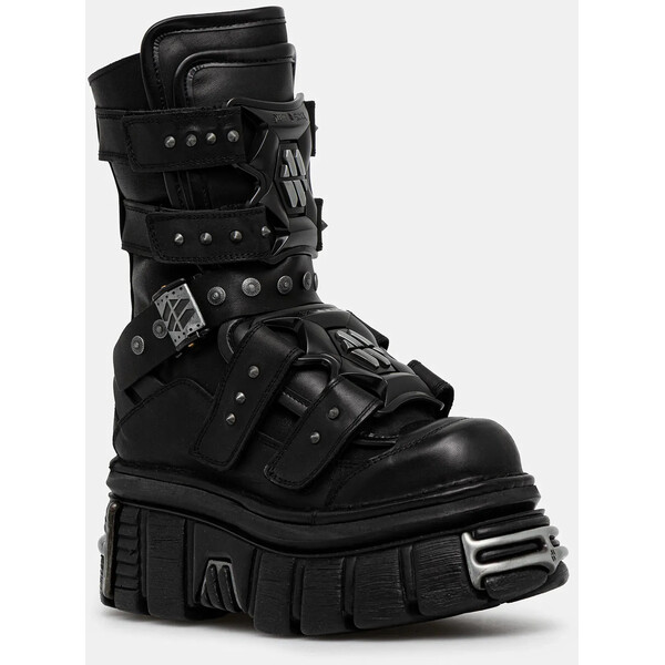 New Rock botki skórzane CRUST NEGRO, TOWER NEGRO E14 ACERO  damskie kolor czarny na platformie M-MET422-S1 M.MET422.S1