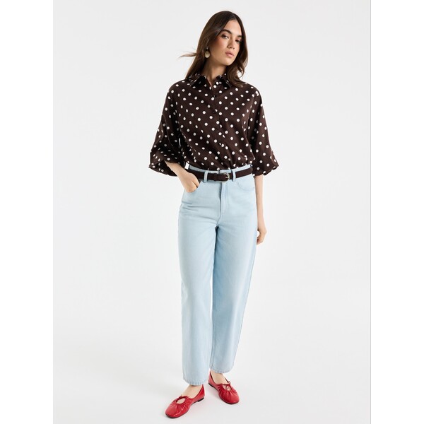 Mohito Brązowa koszula z bufiastymi rękawami 054JP-89P