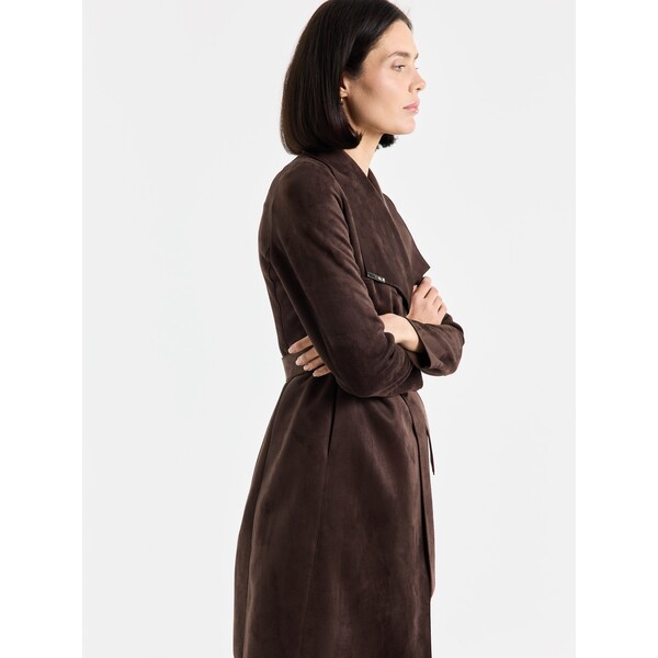 Mohito Brązowy płaszcz z imitacji zamszu 532FH-89X