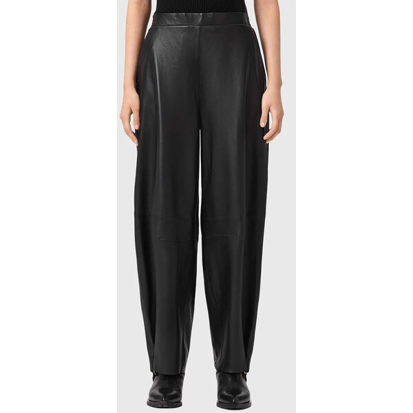 AllSaints spodnie skórzane ETTA  damskie kolor czarny szerokie high waist W015TE