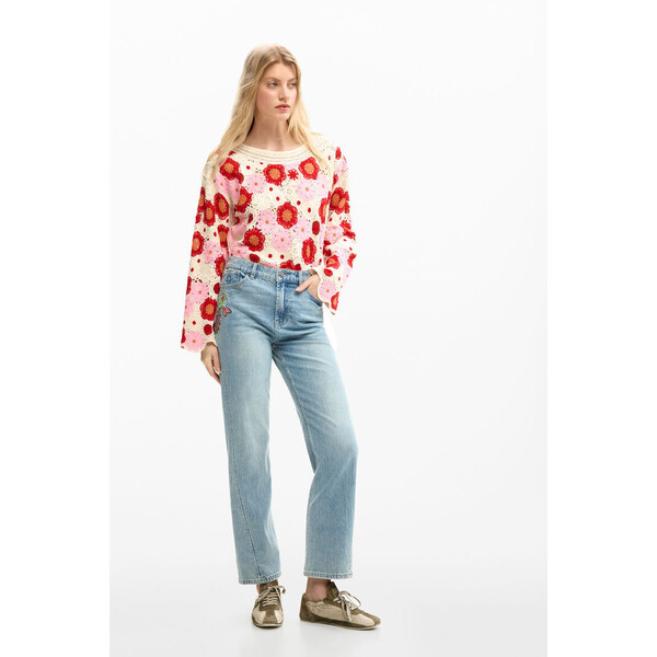 Desigual proste dżinsy w kwiaty 26SWDD305053