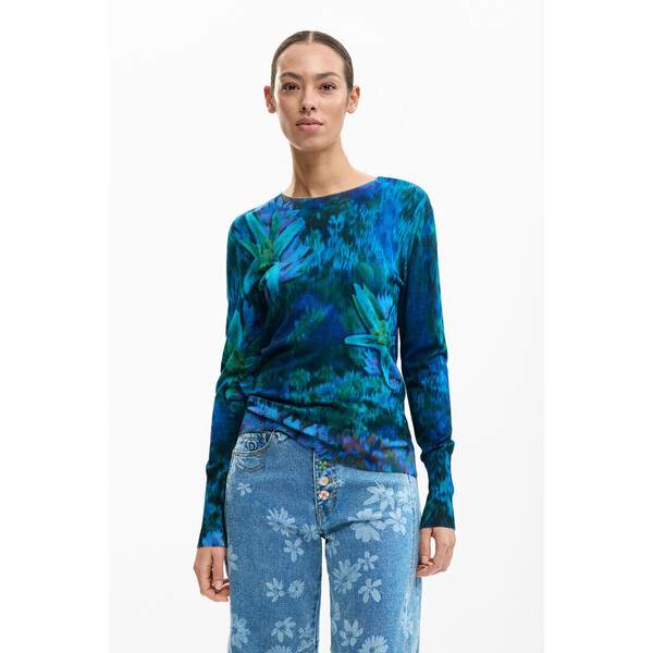 Desigual cienki sweter ogród kwiaty 26SWJF364031