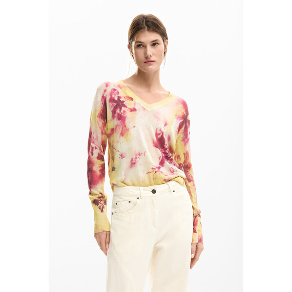 Desigual Cienki sweter w kwiaty 26SWJF073116
