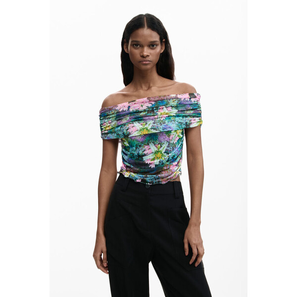 Desigual Koszulka w kwiaty z dekoltem typu łódka 26SWTK224031