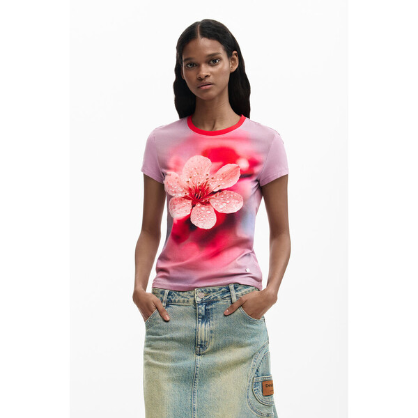 Desigual Koszulka w kwiaty 26SWTKXN3049